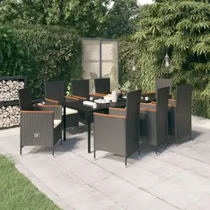 vidaXL Ensemble à manger de jardin avec coussins 9 pcs noir