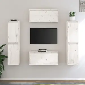 vidaXL Meubles TV 6 pcs Blanc Bois massif de pin pas cher