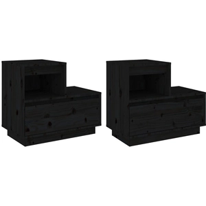 vidaXL Tables de chevet 2 pcs Noir 60x34x51 cm Bois de pin solide pas cher