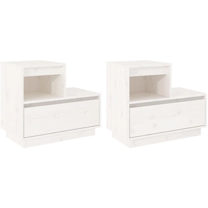 vidaXL Tables de chevet 2 pcs Blanc 60x34x51 cm Bois de pin solide pas cher