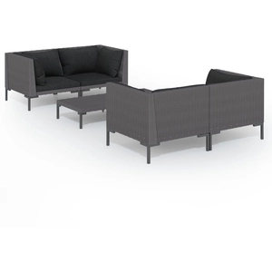 vidaXL Salon de jardin 7 pcs avec coussins Résine tressée Gris foncé pas cher