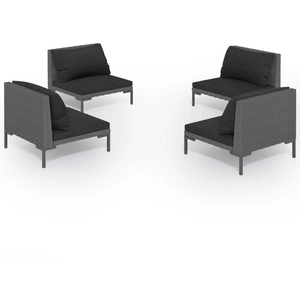vidaXL Salon de jardin 4 pcs avec coussins Résine tressée Gris foncé pas cher