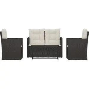 vidaXL Salon de jardin avec coussins 4 pcs résine tressée noir pas cher