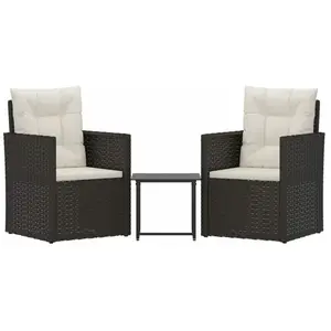 vidaXL - 3-delige - Loungeset - met - kussens - poly - rattan - zwart pas cher