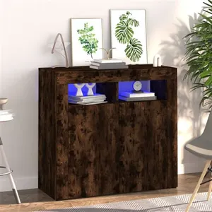 vidaXL Buffet avec lumières LED chêne fumé 80x35x75 cm