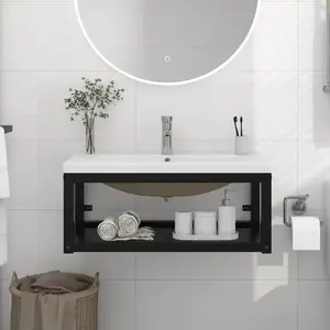 vidaXL Cadre de lavabo de salle de bain vasque à encastrer Noir Fer pas cher