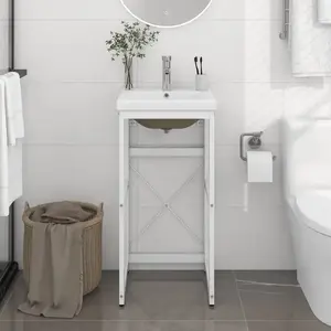 Comparateur de prix : vidaXL Cadre de lavabo de salle de bain vasque à encastrer Blanc Fer