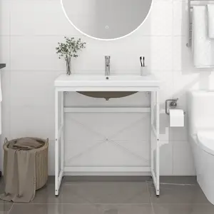 vidaXL Cadre de lavabo de salle de bain vasque à encastrer Blanc Fer pas cher