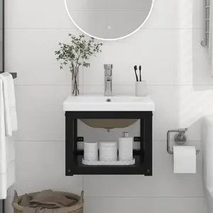 vidaXL Cadre de lavabo de salle de bain vasque à encastrer Noir Fer pas cher