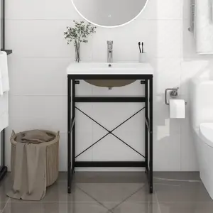 vidaXL Cadre de lavabo de salle de bain vasque à encastrer Noir Fer pas cher