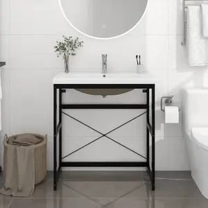 vidaXL Cadre de lavabo de salle de bain vasque à encastrer Noir Fer pas cher