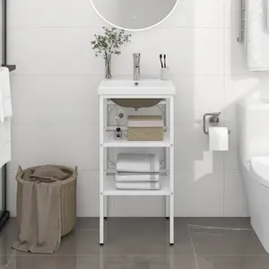 vidaXL Cadre de lavabo de salle de bain vasque à encastrer Blanc Fer pas cher