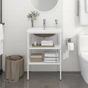 Non communiqué vidaXL Cadre de lavabo de salle de bain vasque à encastrer Blanc Fer pas cher