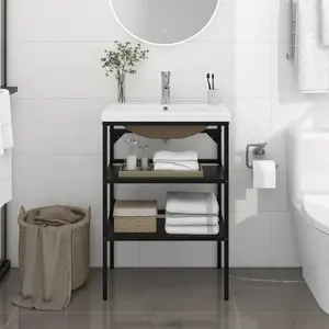 Comparateur de prix : vidaXL Cadre de lavabo de salle de bain vasque à encastrer Noir Fer