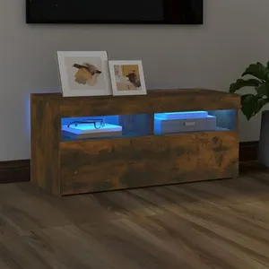 vidaXL Meuble TV avec lumières LED Chêne fumé 90x35x40 cm pas cher