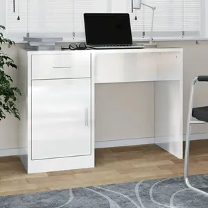 Comparateur de prix : vidaXL Bureau avec tiroir et armoire Blanc brillant 100x40x73 cm