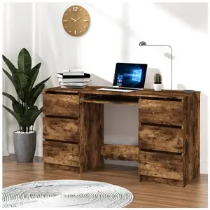 Comparateur de prix : vidaXL Bureau Chêne fumé 140x50x77 cm Bois d'ingénierie
