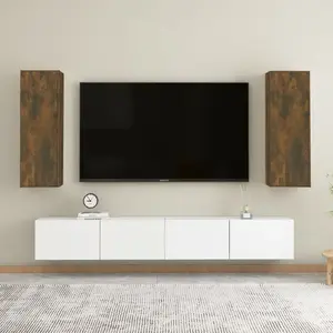 Non communiqué vidaXL Meubles TV 2 pcs Chêne fumé 30,5x30x90 cm Bois d'ingénierie pas cher