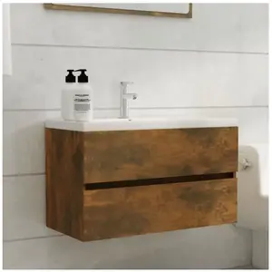 vidaXL Armoire de lavabo Chêne fumé 80x38,5x45 cm Bois d'ingénierie pas cher