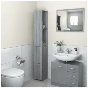 Comparateur de prix : vidaXL Armoire de bain sonoma gris 25x26,5x170 cm bois d'ingénierie