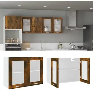 Comparateur de prix : vidaXL Armoire en verre suspendue Chêne fumé Bois d'ingénierie 815594