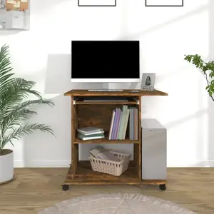 vidaXL Bureau d'ordinateur Chêne fumé 80x50x75 cm Bois d'ingénierie pas cher