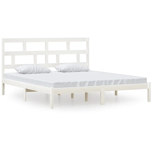 vidaXL Cadre de lit Blanc 180x200 cm Super King Bois massif pas cher