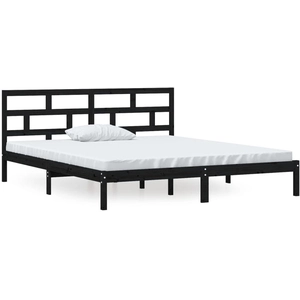 vidaXL Cadre de lit Noir 135x190 cm Double Bois massif pas cher