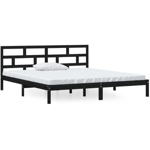 vidaXL Cadre de lit Noir Bois de pin massif 140x190 cm pas cher