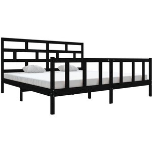 vidaXL Cadre de lit Noir Bois de pin massif 200x200 cm pas cher