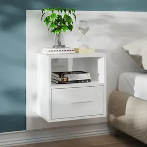 vidaXL Table de chevet murale Blanc brillant pas cher