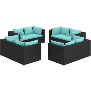 vidaXL Salon de jardin 8 pcs avec coussins Résine tressée Noir pas cher