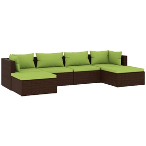 vidaXL Salon de jardin 7 pcs avec coussins Résine tressée Marron pas cher