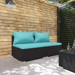 vidaXL Salon de jardin 2 pcs avec coussins Résine tressée Noir pas cher
