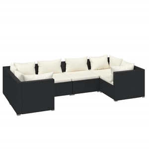 vidaXL Salon de jardin 6 pcs avec coussins résine tressée noir pas cher