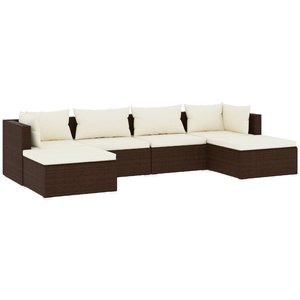 vidaXL Salon de jardin 6 pcs avec coussins Résine tressée Marron pas cher