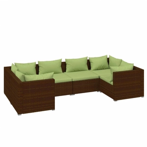 vidaXL Salon de jardin 6 pcs avec coussins Résine tressée Marron pas cher