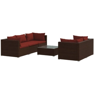 vidaXL Salon de jardin 6 pcs avec coussins Résine tressée Marron pas cher
