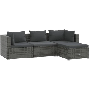 vidaXL Salon de jardin 4 pcs avec coussins Résine tressée Gris pas cher