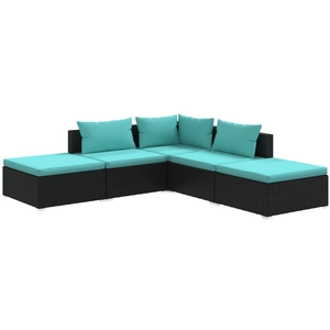 vidaXL Salon de jardin 5 pcs avec coussins Résine tressée Noir pas cher