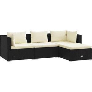 vidaXL Salon de jardin 4 pcs avec coussins Résine tressée Noir pas cher