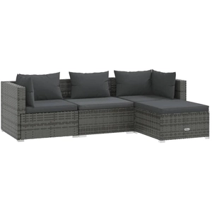 vidaXL Salon de jardin 4 pcs avec coussins Résine tressée Gris pas cher
