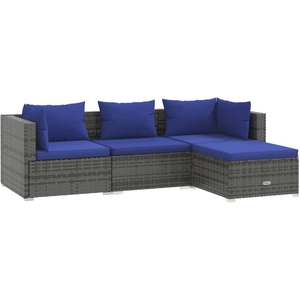 vidaXL Salon de jardin 4 pcs avec coussins résine tressée gris pas cher