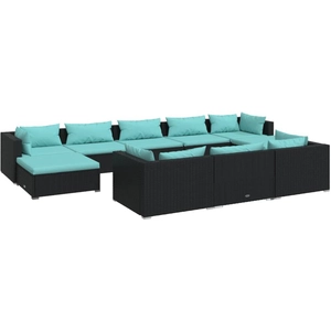 vidaXL Salon de jardin 10 pcs avec coussins Noir Résine tressée pas cher