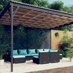vidaXL Salon de jardin 9 pcs avec coussins Noir Résine tressée pas cher