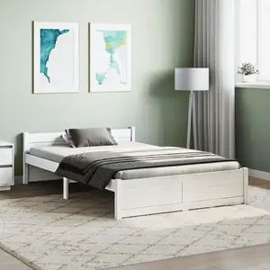 vidaXL Cadre de lit Blanc Bois massif 135x190 cm Double pas cher