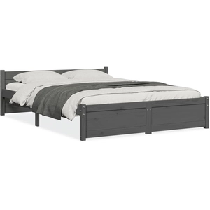 vidaXL Cadre de lit Gris Bois massif 135x190 cm Double pas cher