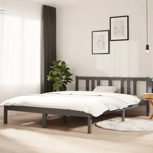 vidaXL Cadre de lit Gris Bois massif 150x200 cm Très grand pas cher