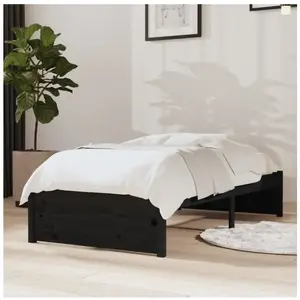 vidaXL Cadre de lit Noir Bois massif 75x190 cm Petit simple pas cher
