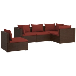 vidaXL Salon de jardin 5 pcs avec coussins résine tressée marron pas cher